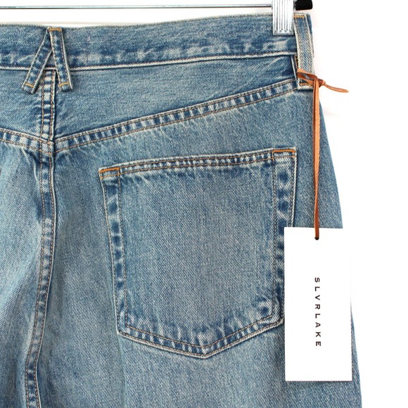 SLVRLAKE London Shakedown Distressed Knee Straight Jeans 32 NEW Light Wash Denim - Picture 6 of 9